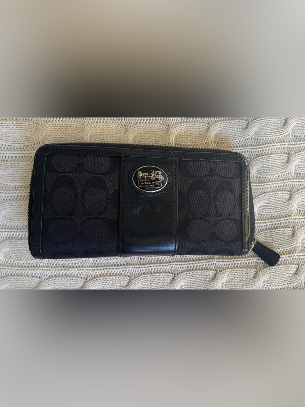 Zippered Black on Black Coach Wallet
